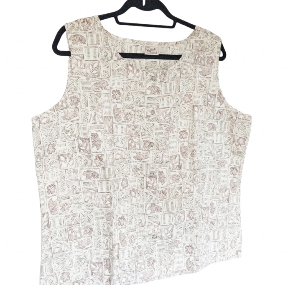 Vintage Woolrich Sleeveless 100% Cotton Cottagecore Button Up Blouse